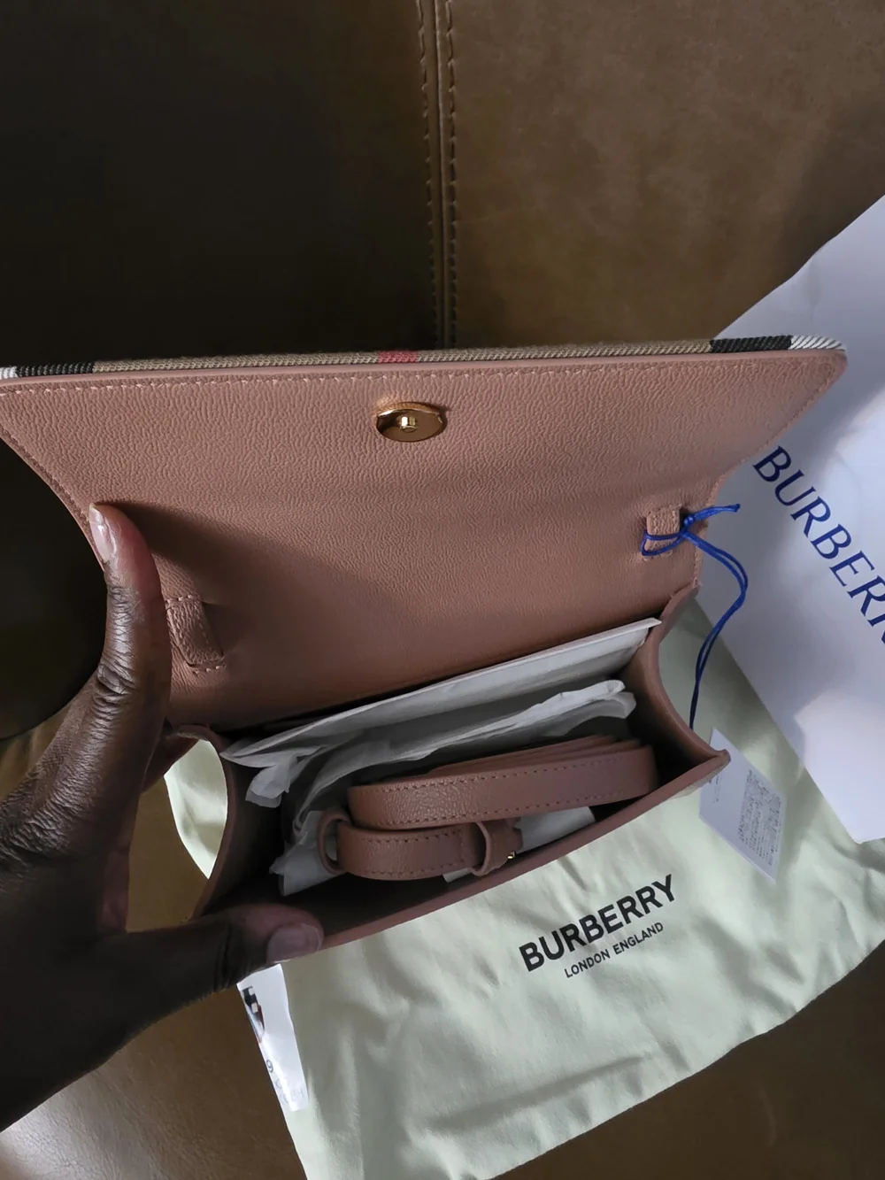 Burberry Beige Vintage Check with Pink Leather Crossbody